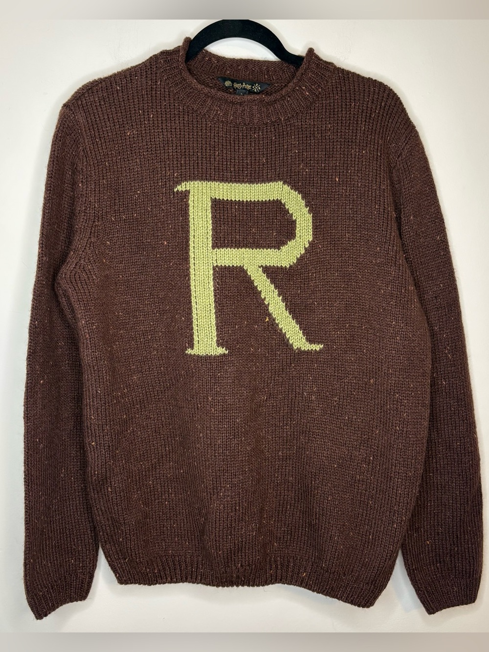 Harry Potter Ron Weasley Knit pullover Sweater with 'R' Accent Size L Brown